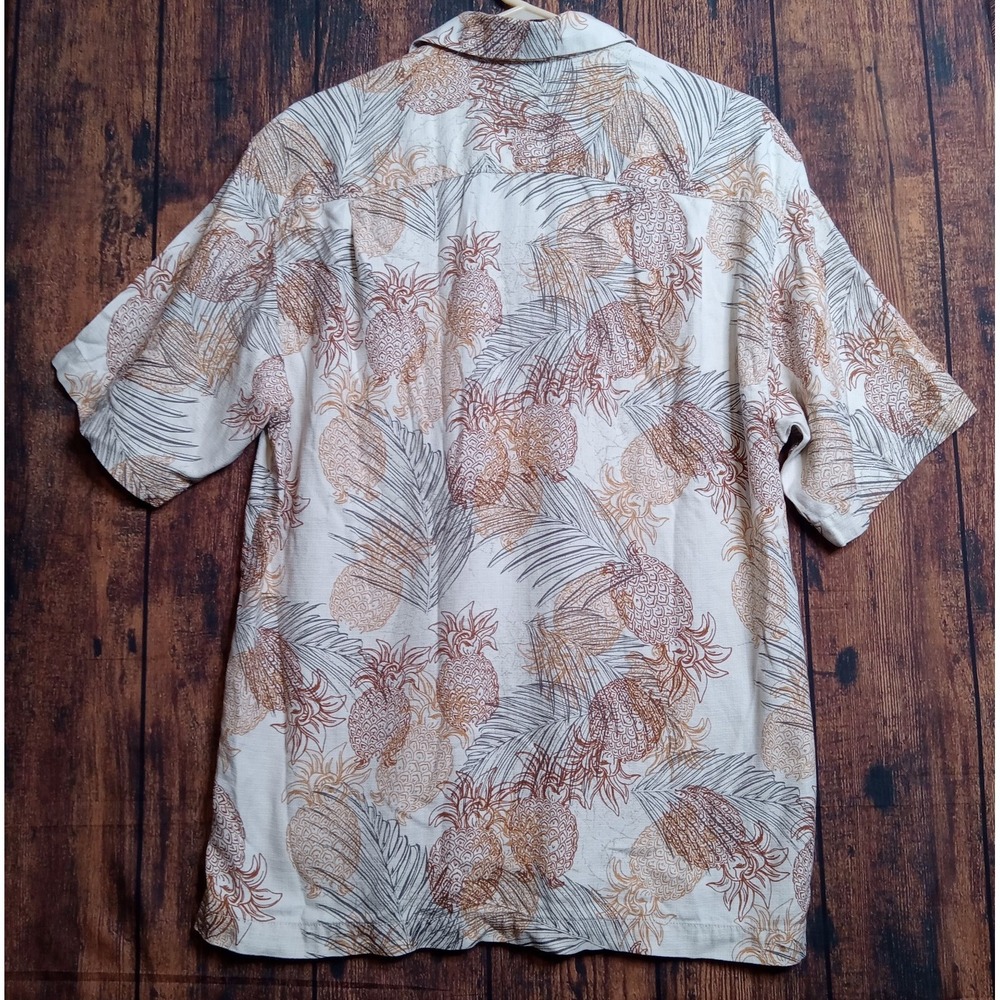 Tommy Bahama 100% Silk Hawaiian Floral Loop Collar Shirt Men's Medium Pineapple - Picture 2 of 8